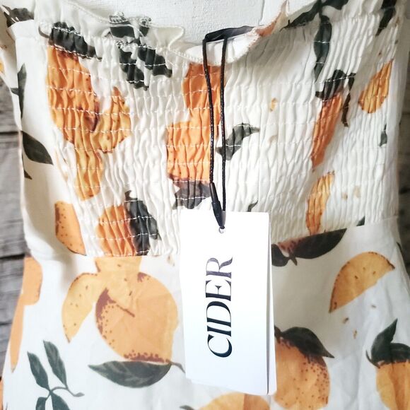 NWT Cider Dress Junior’s Ivory Yellow Lemon Print Sundress Tie Straps Size M - Picture 5 of 11